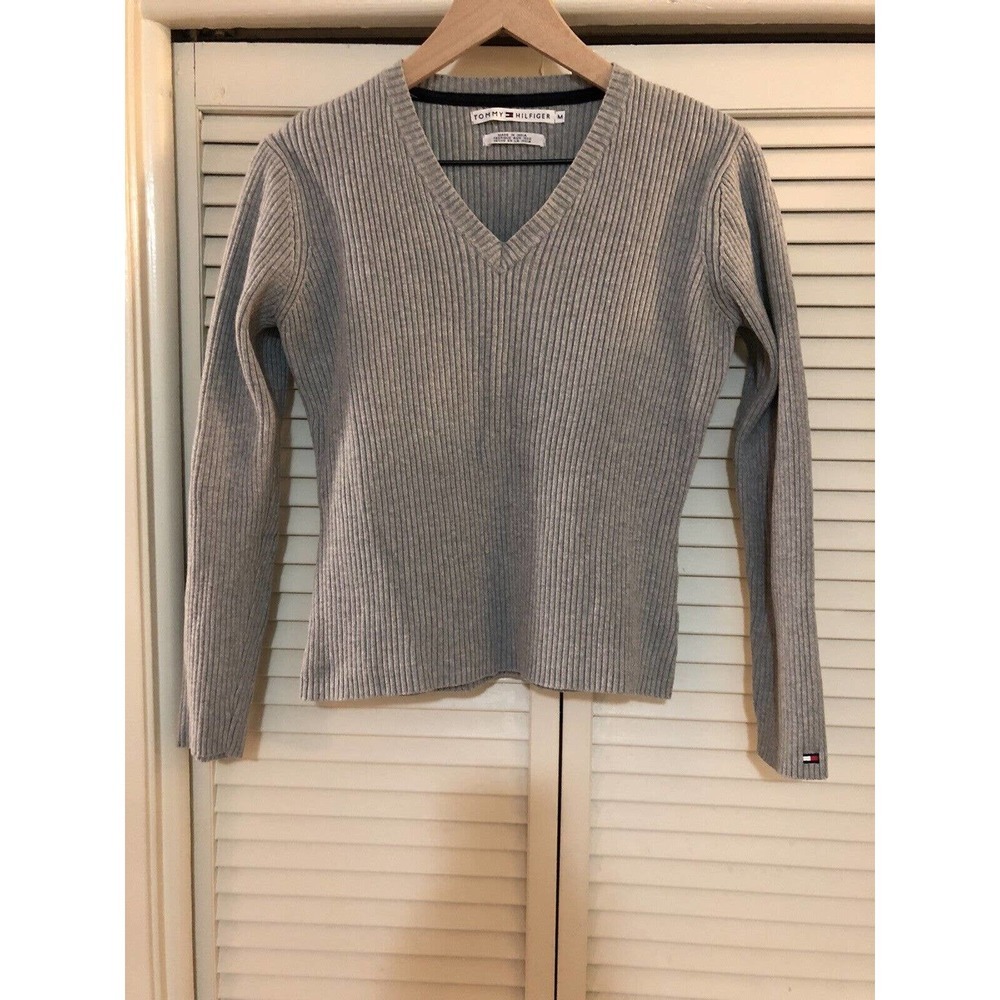 Vintage Tommy Hilfiger Jeans Women’s Gray Top Sweater Sz Medium Long Sleeve